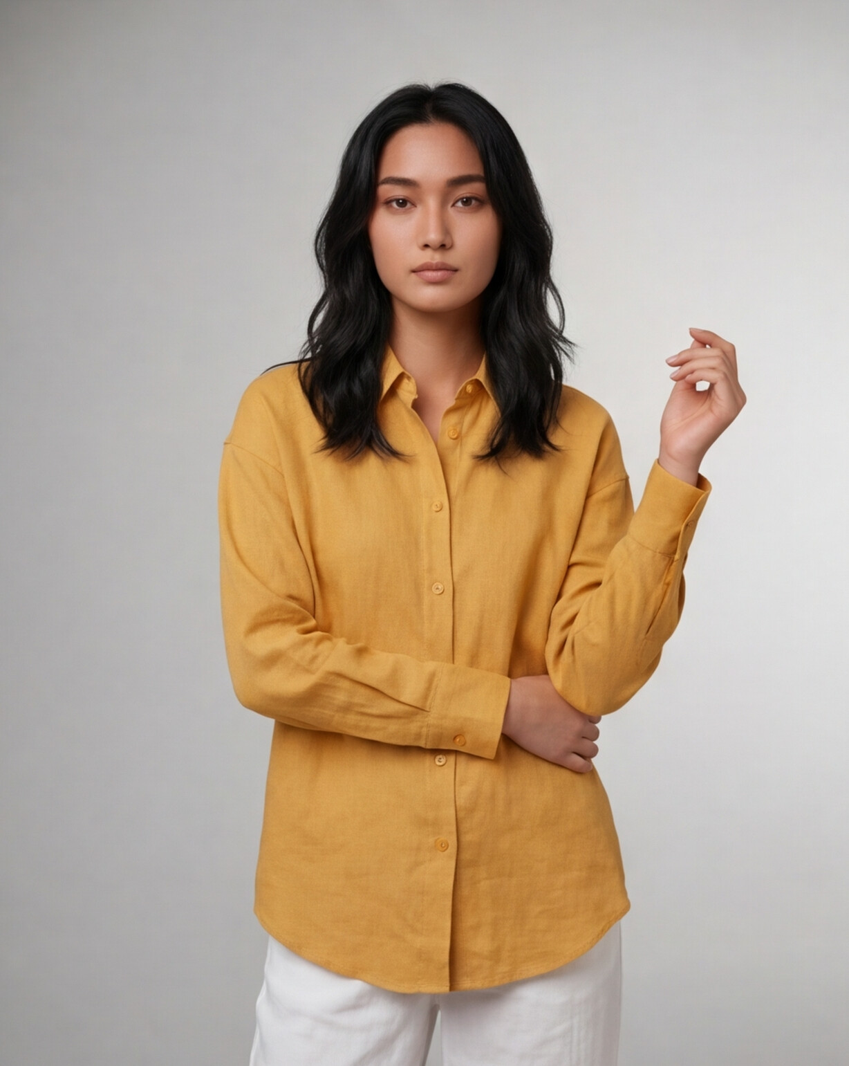 Industale Solid Linen Shirt - Mustard Yellow 1