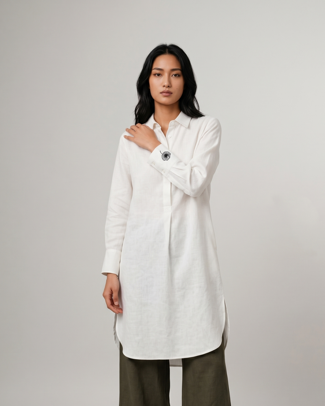 Industale Stone Linen Kurta - Cloud White 2