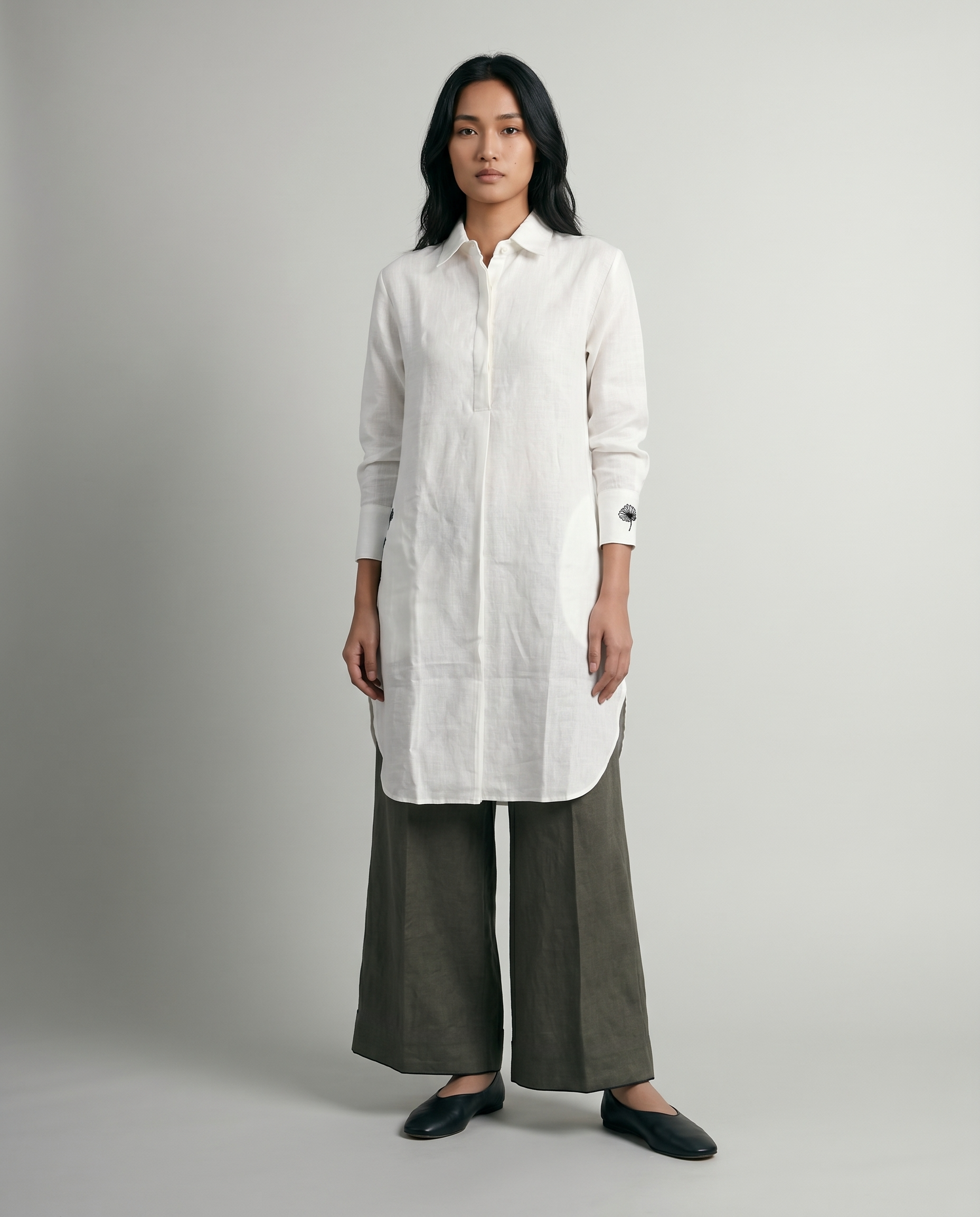 Industale Stone Linen Kurta - Cloud White 4
