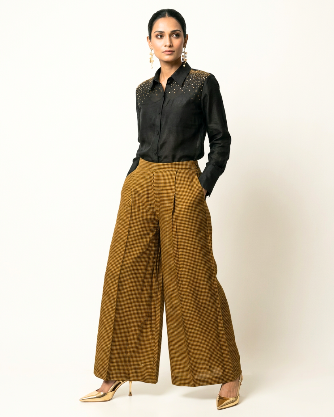 Laakh Chanderi Coord Set - Charcoal & Gold