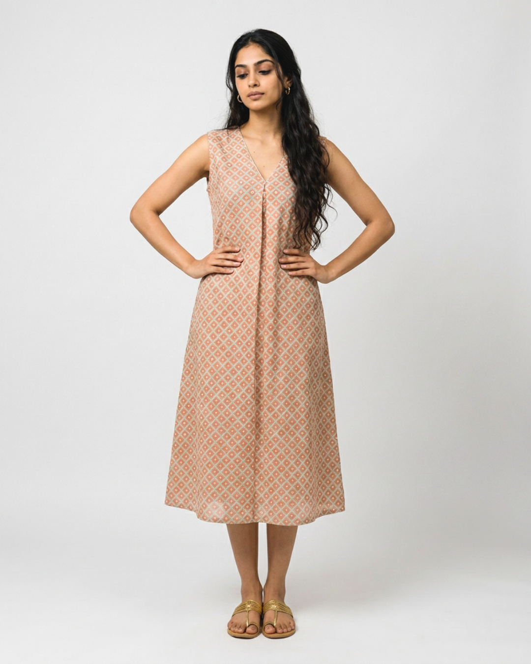 Meha Mul Dress - Brown & Sea Green