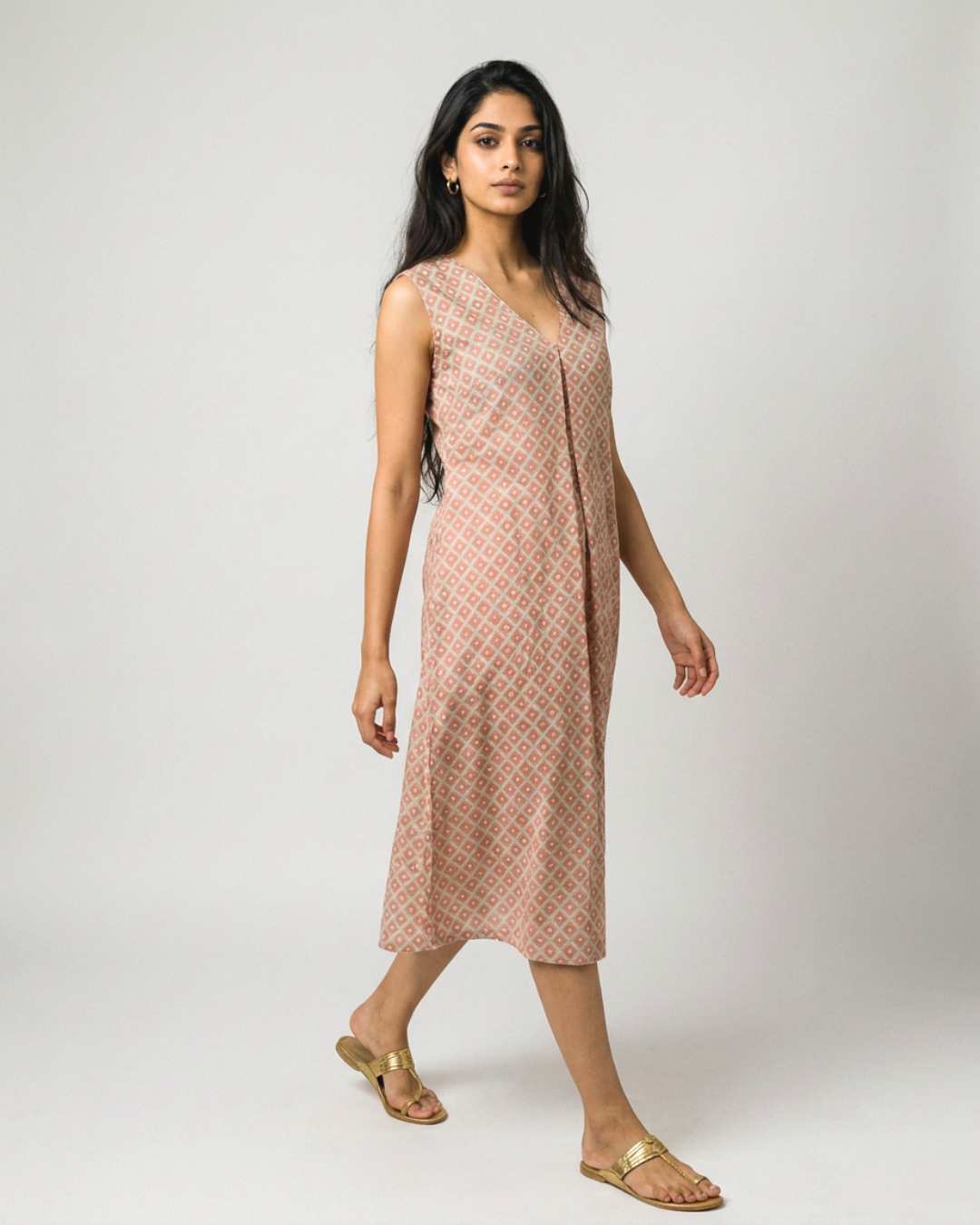 Meha Mul Dress - Brown & Sea Green