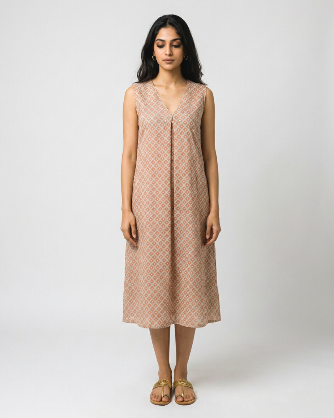 Meha Mul Dress - Brown & Sea Green