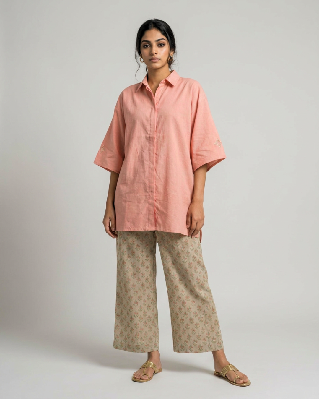 Nisha Cotton Shirt - Salmon Pink