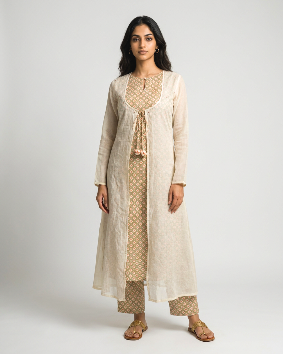 Peehu Mul Doria Kurta - Ivory