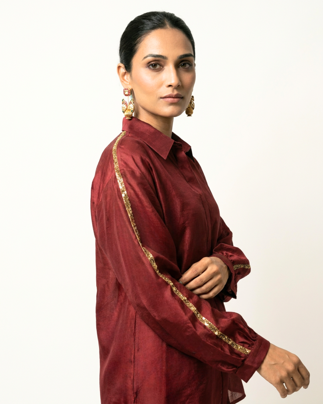 Peher Chanderi Shirt - Maroon
