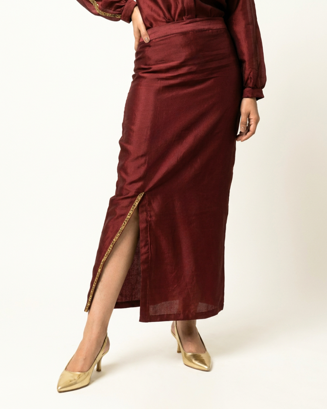 Peher Chanderi Skirt - Maroon