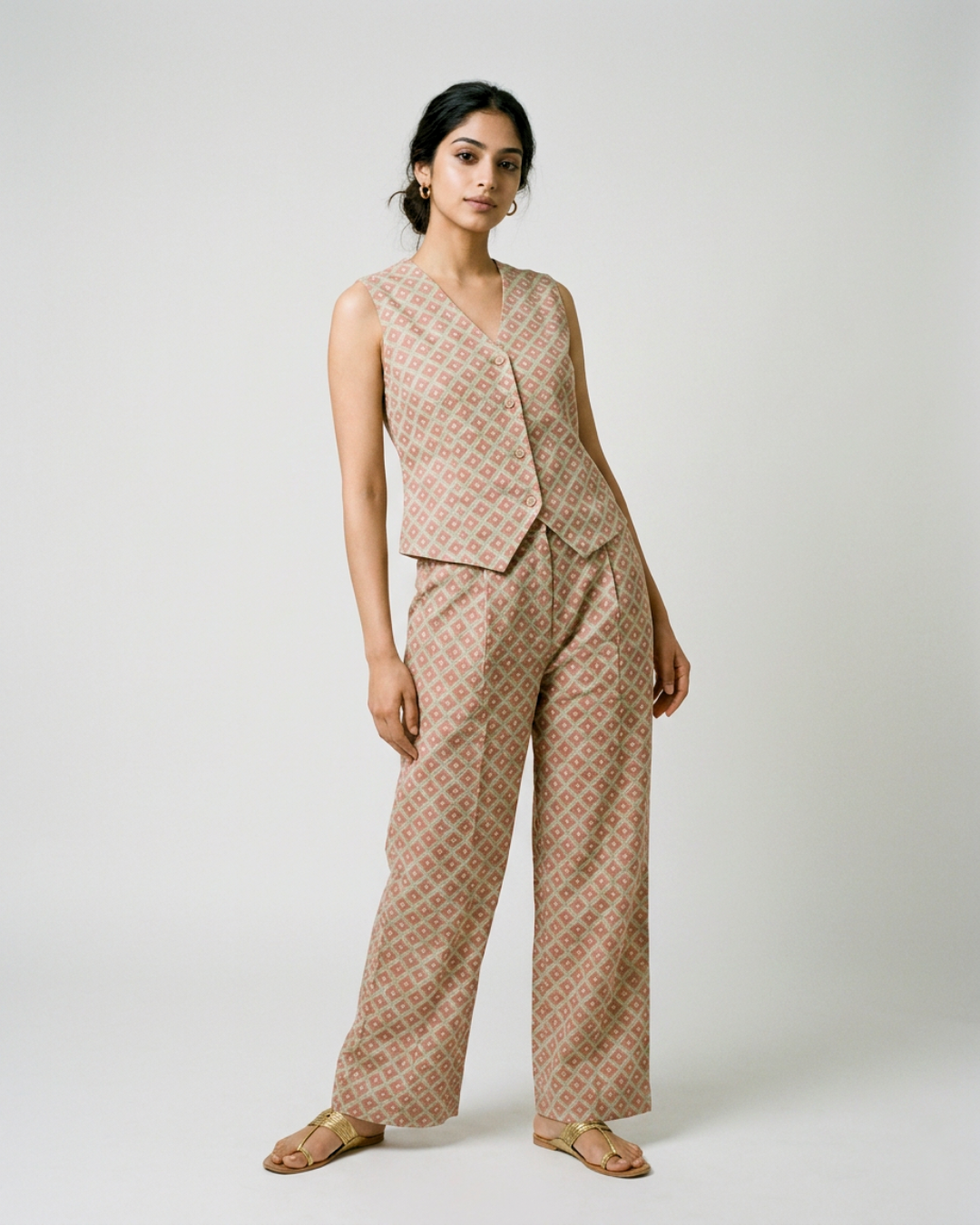 Rawani Mul Coord Set - Brown & Sea Green
