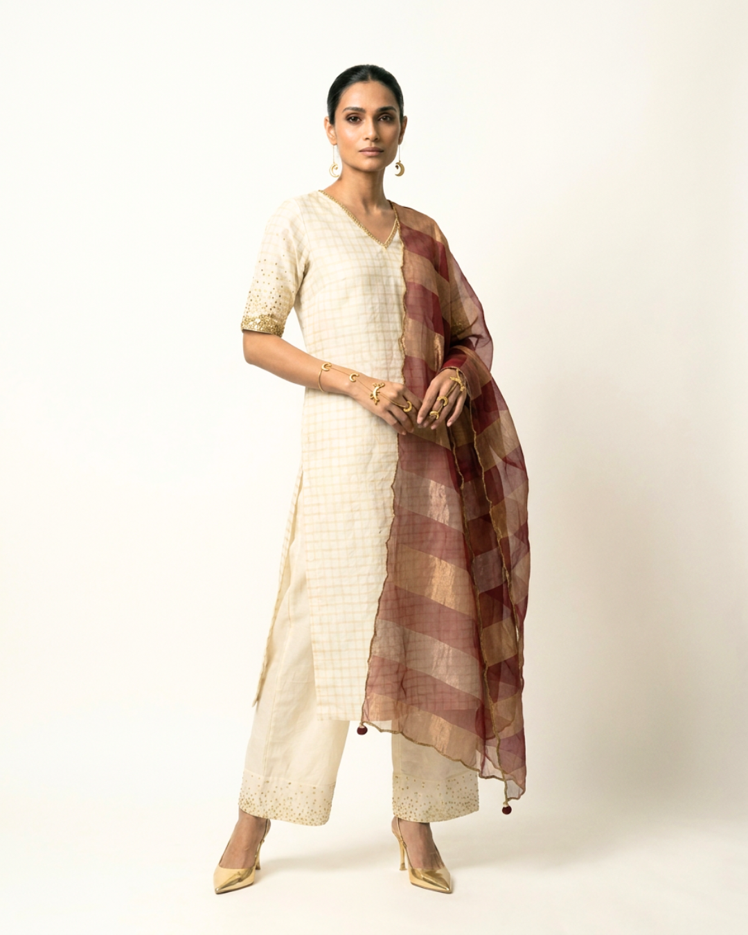 Sadhna Chanderi Kurta Set - Ivory