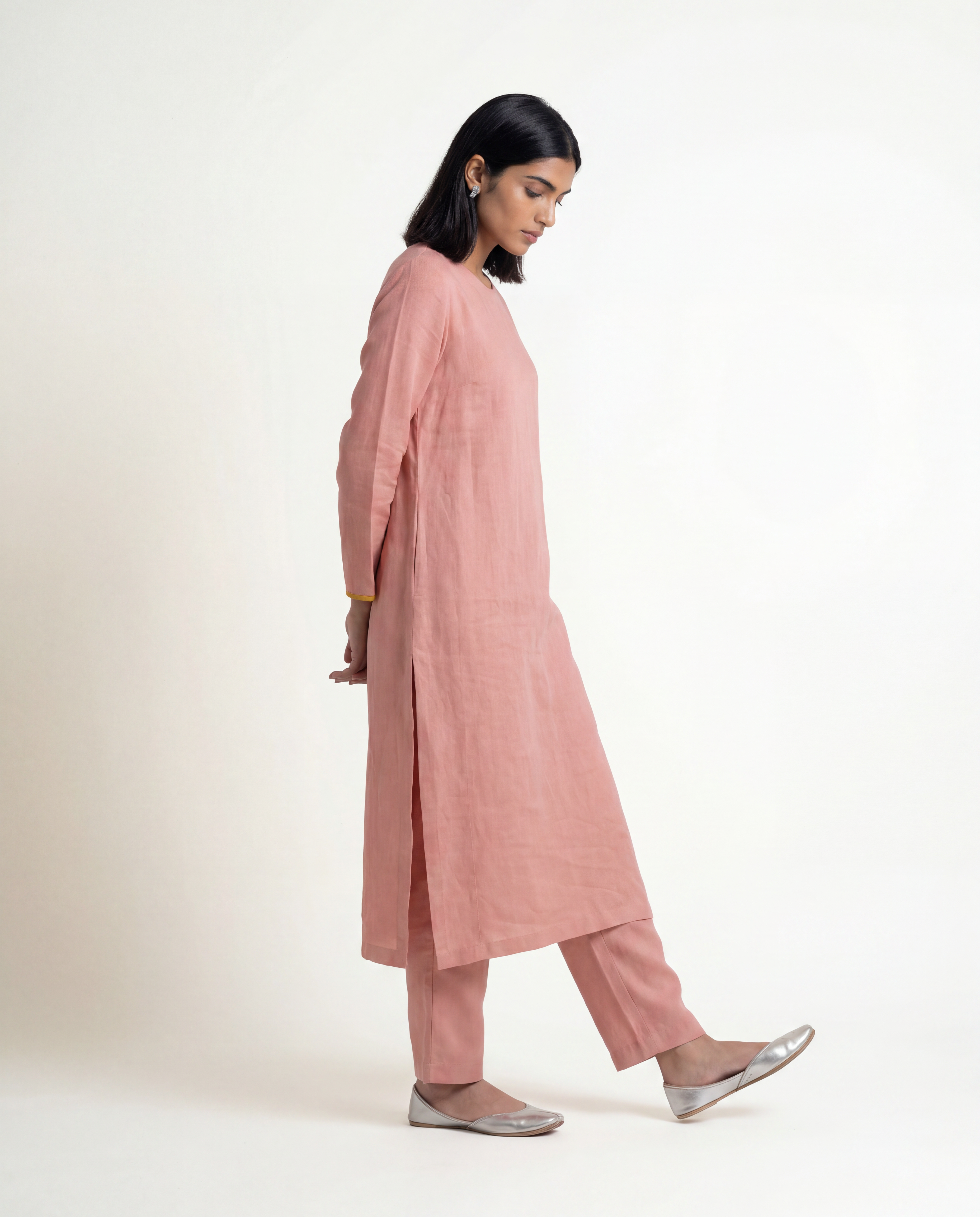 Salmon Linen Kurta Set - Pink
