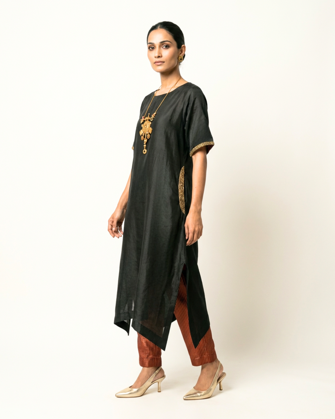 Syahi Chanderi Kurta - Charcoal
