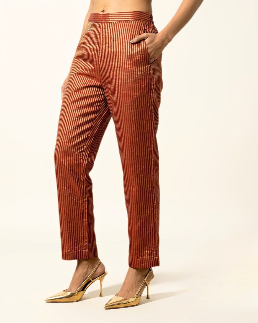 Syahi Tissue Chanderi Pant - Maroon