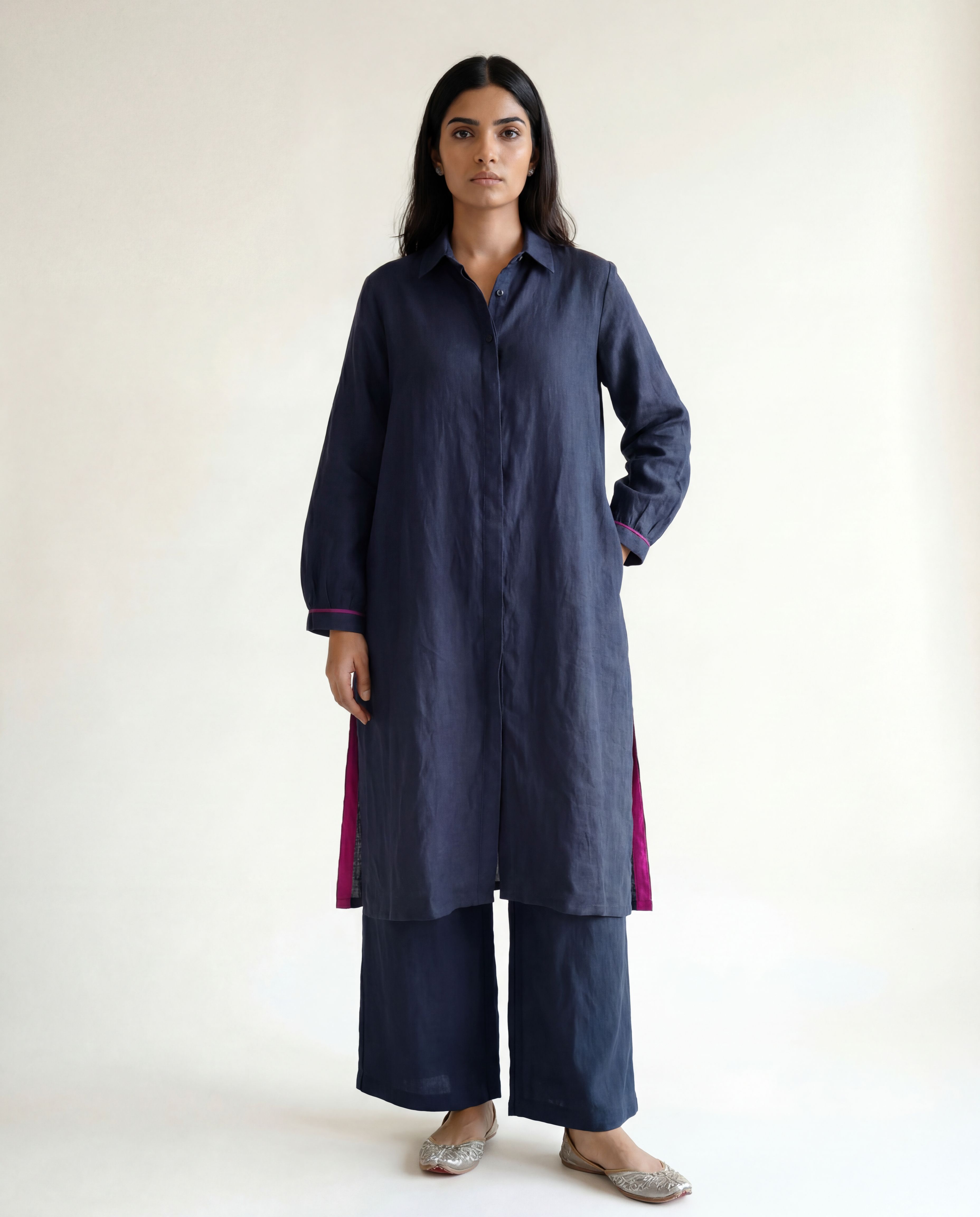 Tara Linen Kurta - Navy Blue