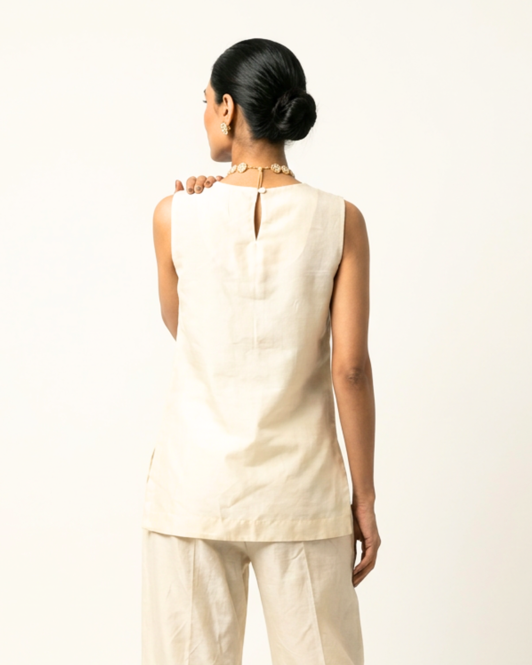 Ujla Chanderi Top - Ivory