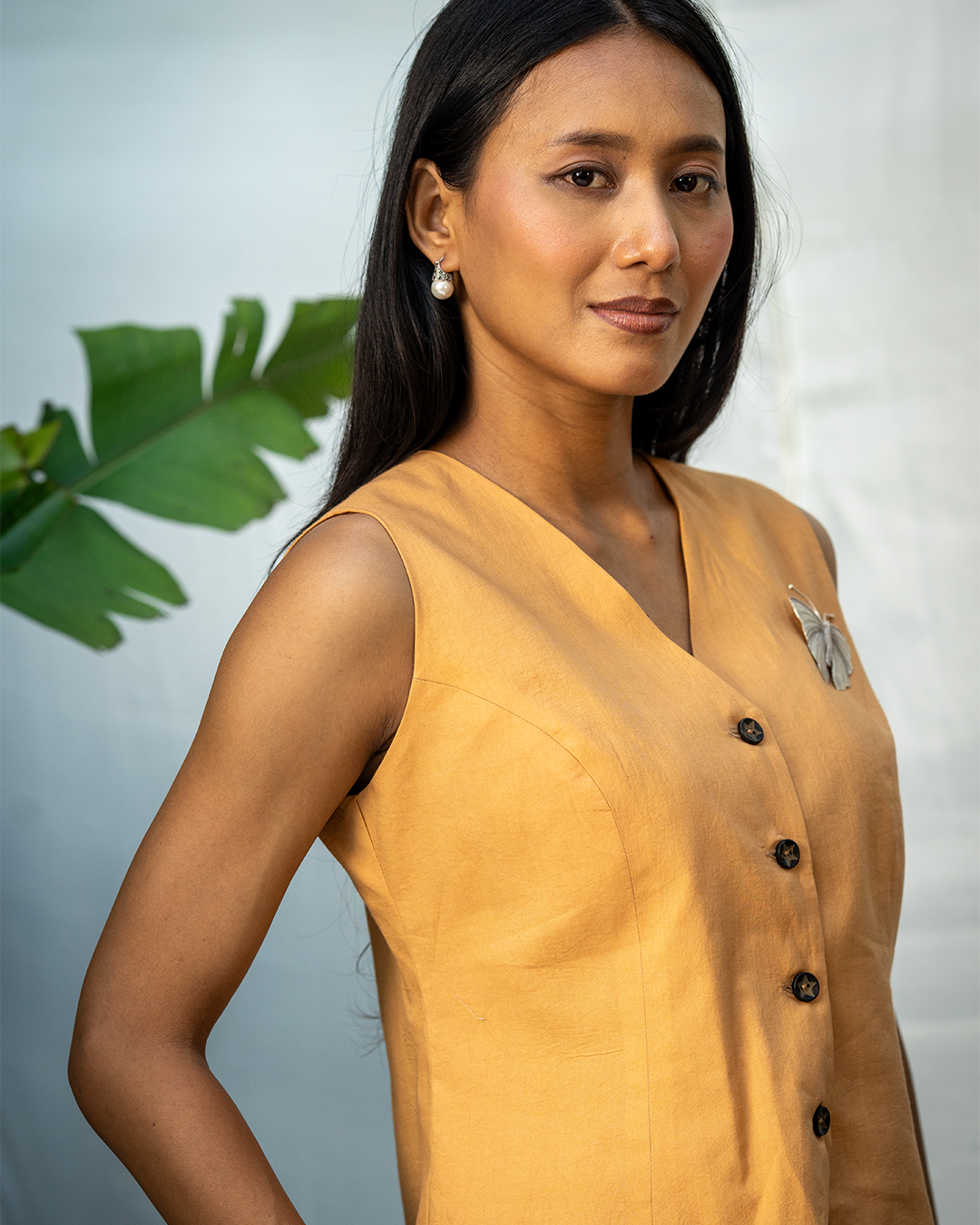 Tan Brown Cotton Waistcoat Top