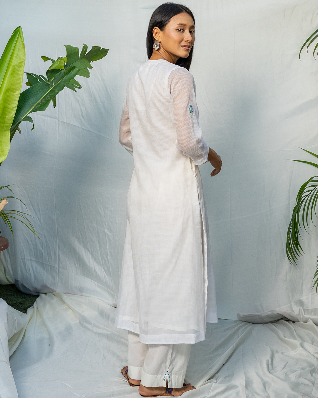 White Doria A-Line Kurta with Hand Embroidery
