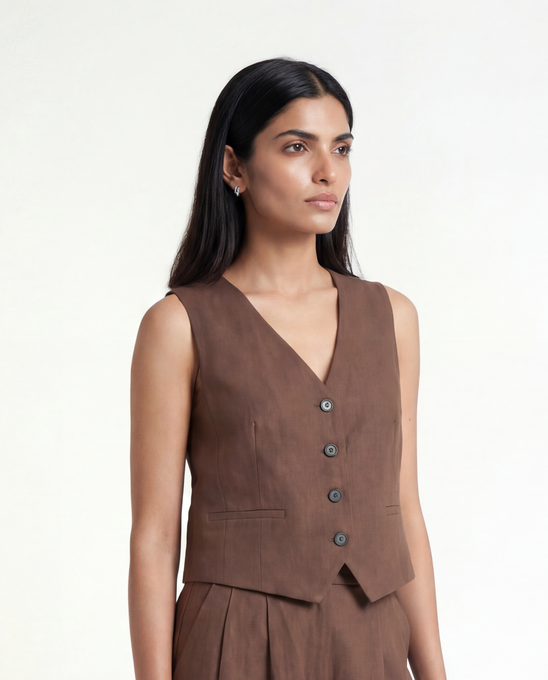Wren Linen Waistcoat - Coffee Brown