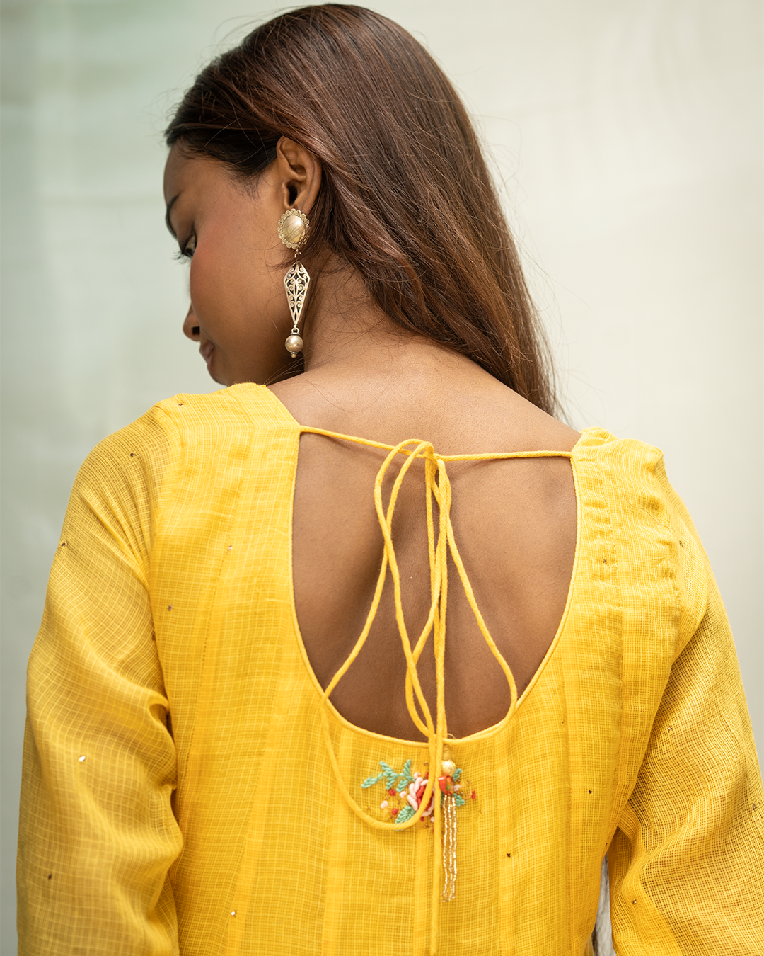 Yellow Mukaish Doria Anarkali Kurta Set with Dupatta