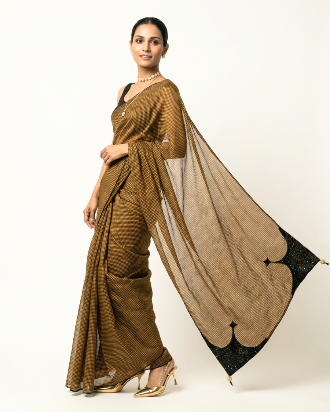 Zeena Tissue Chanderi Saree - Gold
