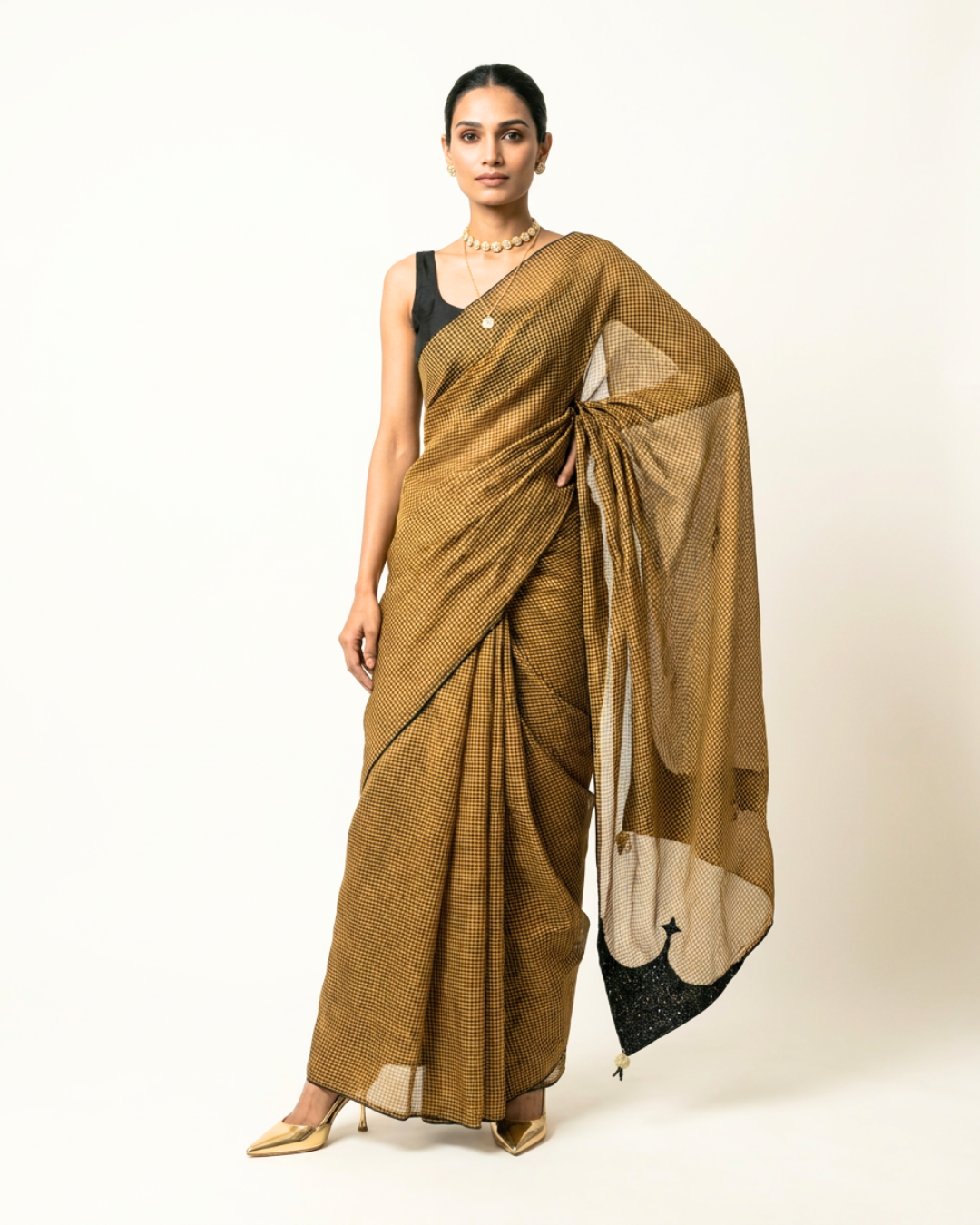 Zeena Tissue Chanderi Saree - Gold