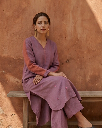 Berry Linen Kurta - Plum Purple