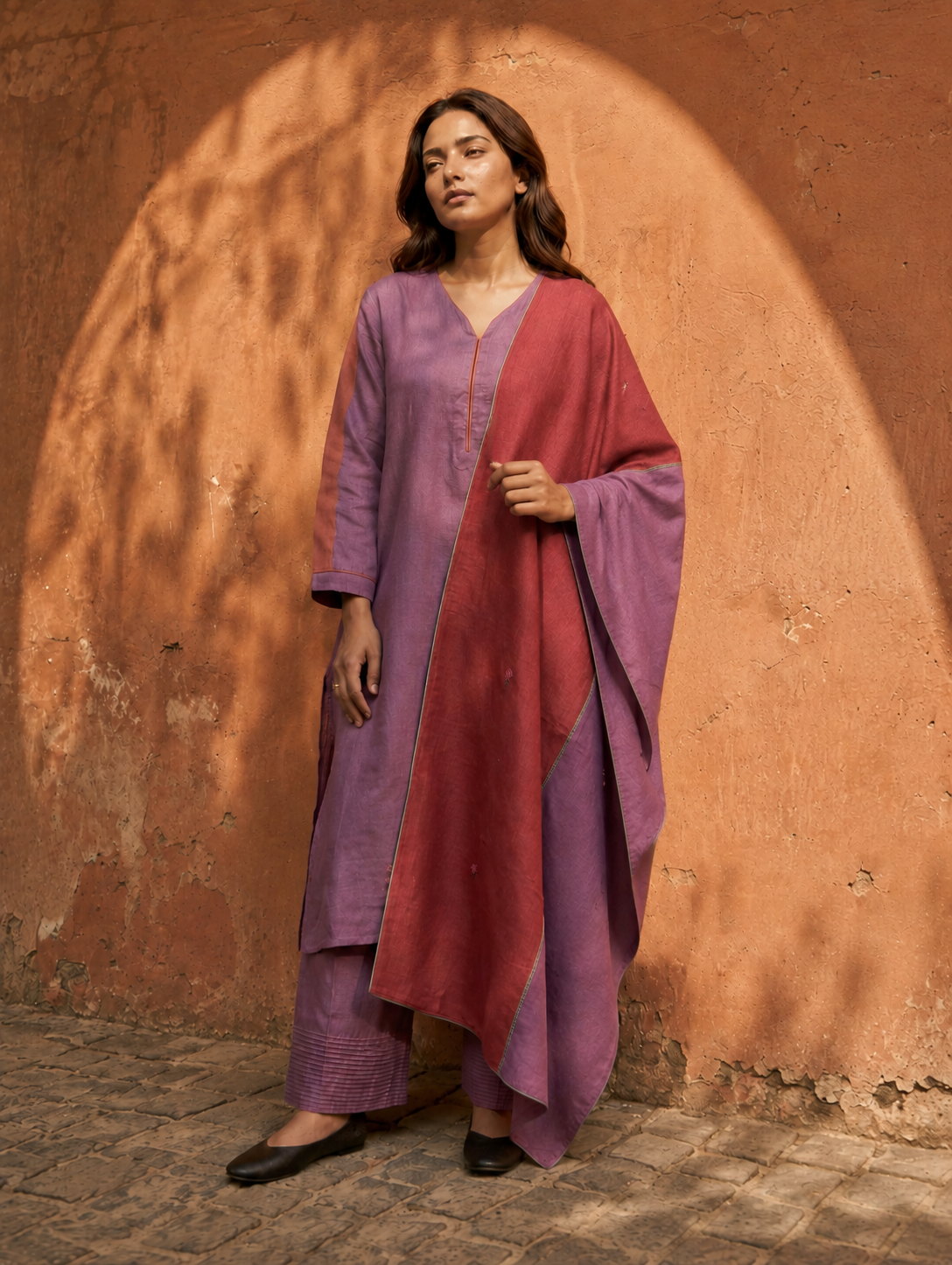 Berry Linen Kurta Set - Plum Purple