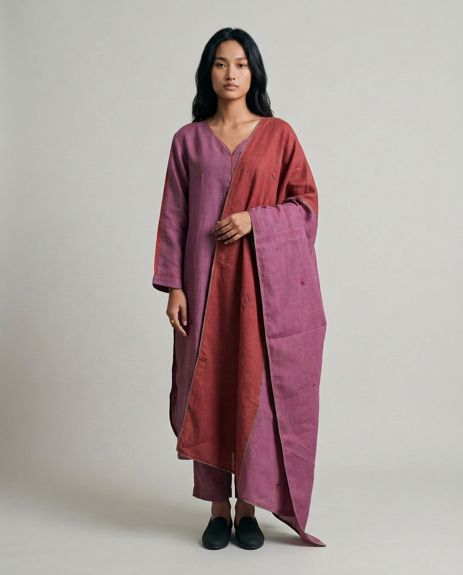 Berry Linen Kurta Set - Plum Purple