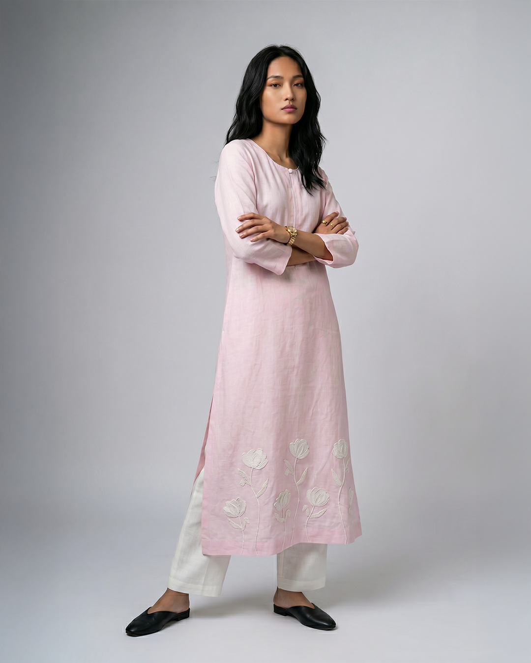 Blossom Linen Kurta - Baby Pink