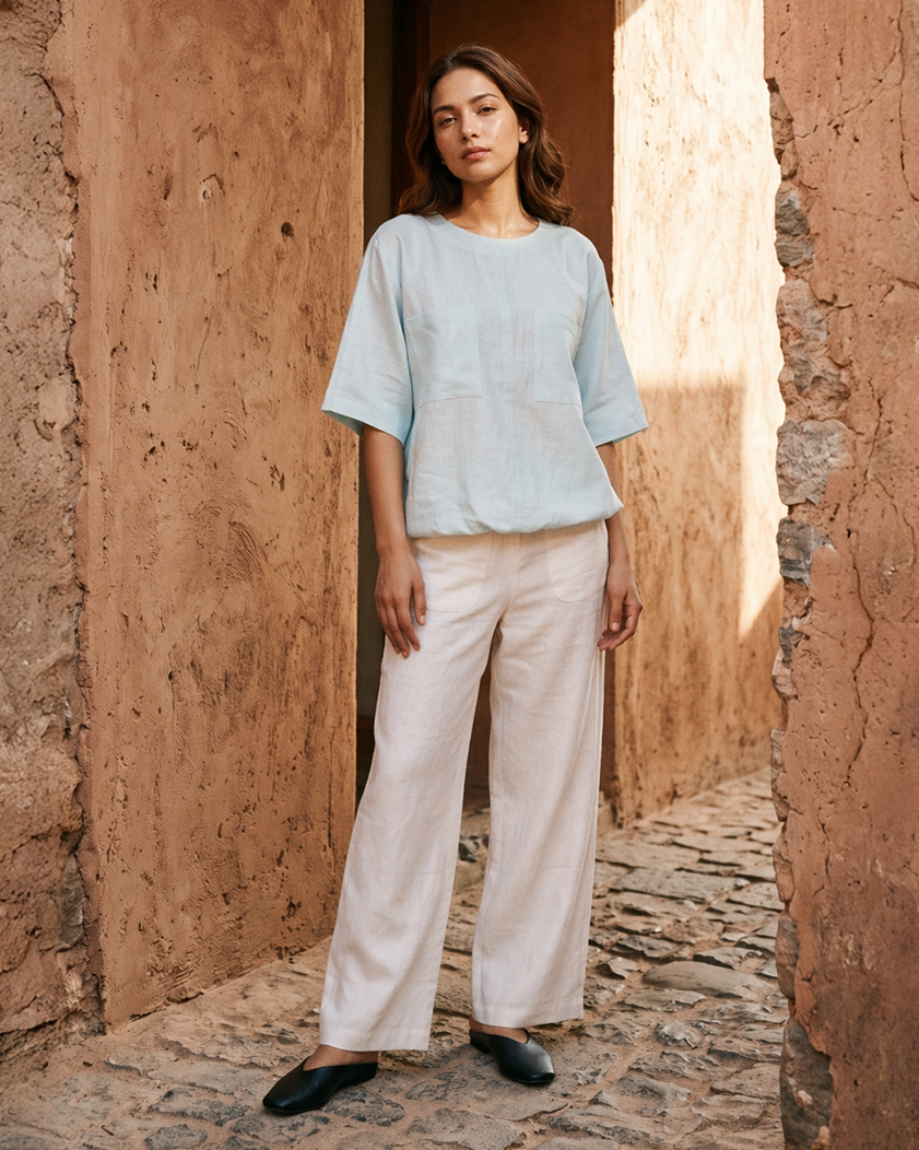 Fluid Linen Coord Set - Mint Blue