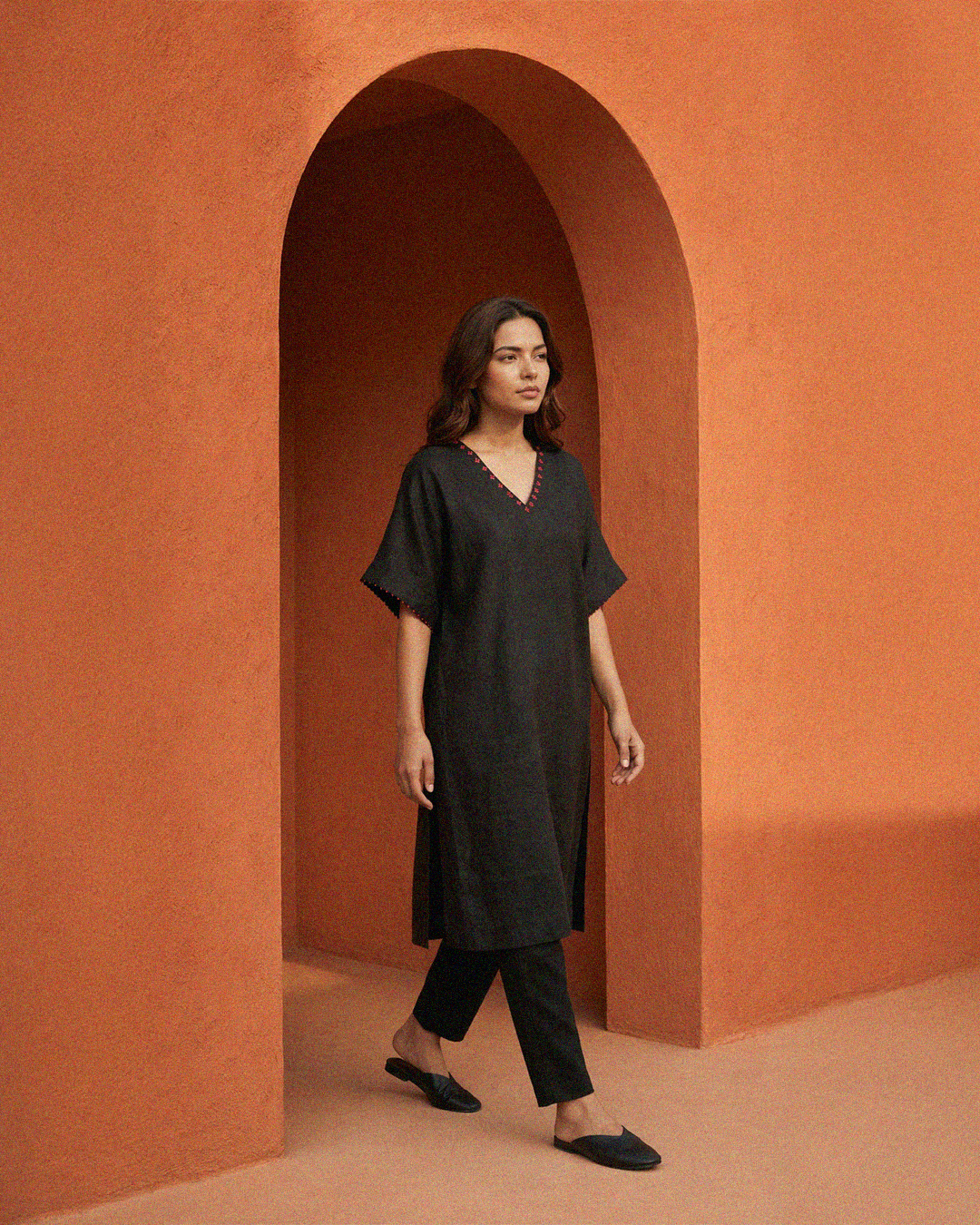 Flora Kaftan Kurta Set - Black