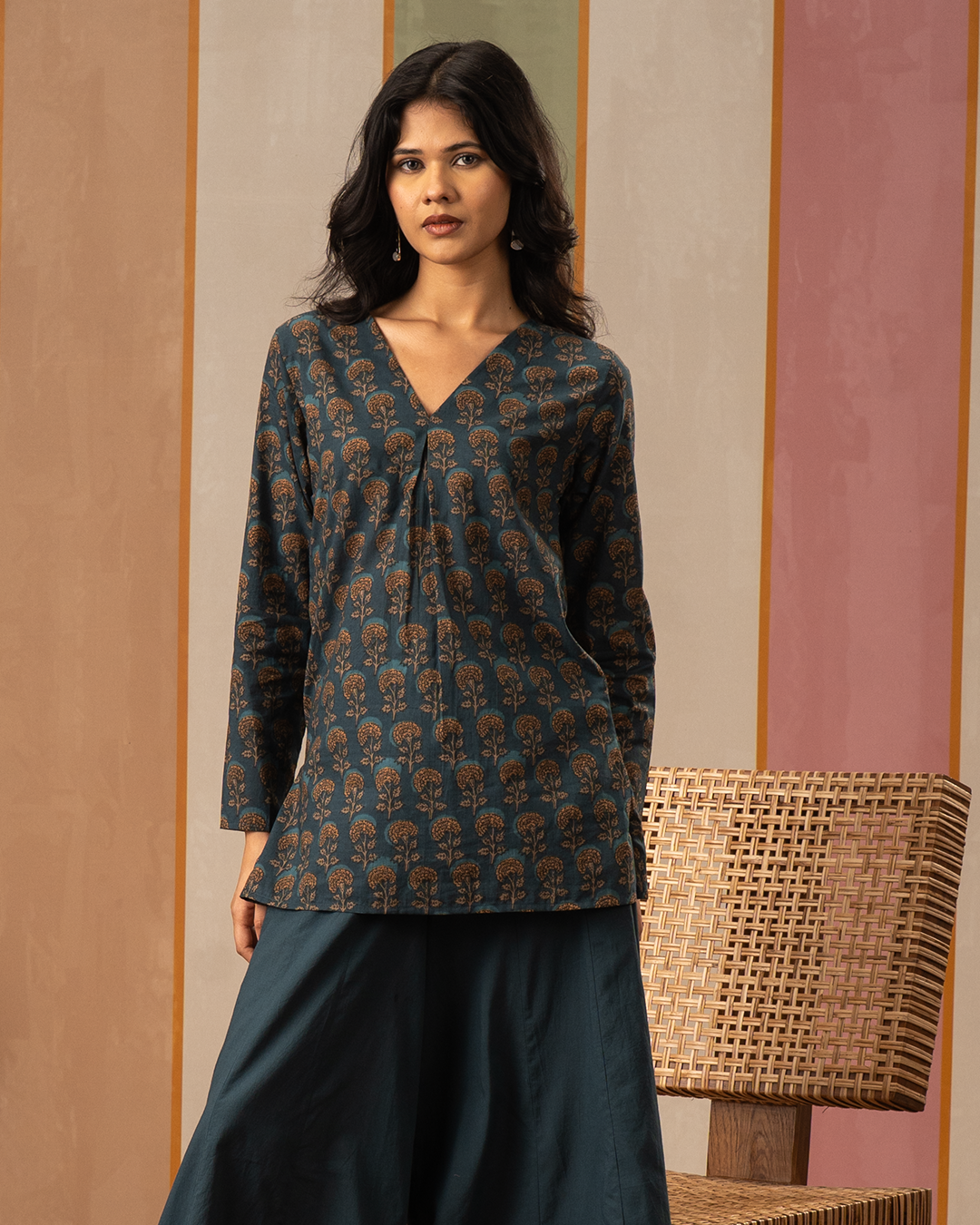 Blue Blockprint Cotton Short Kurti - Industale