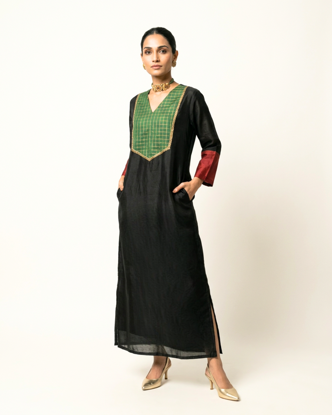 Bela Chanderi Dress - Charcoal