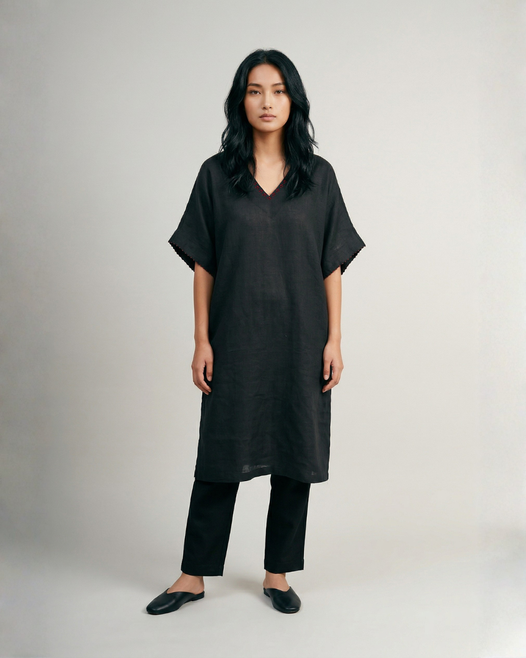 Flora Kaftan Kurta Set - Black