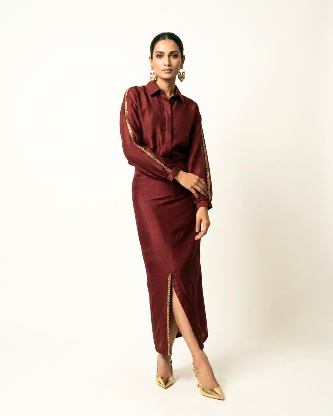 Peher Chanderi Coord Set - Maroon