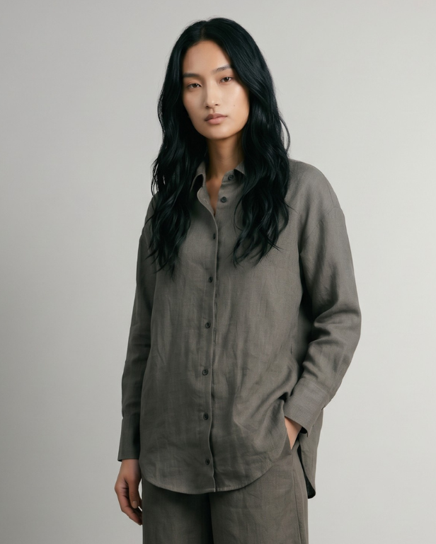 Solid Linen Shirt - Smoke Grey
