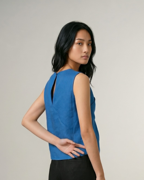 Crossline Linen Top - Ink Blue