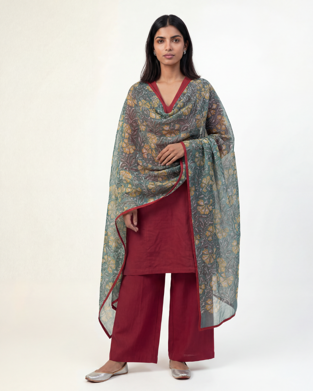 Dawn Linen Kurta Set - Crimson Red