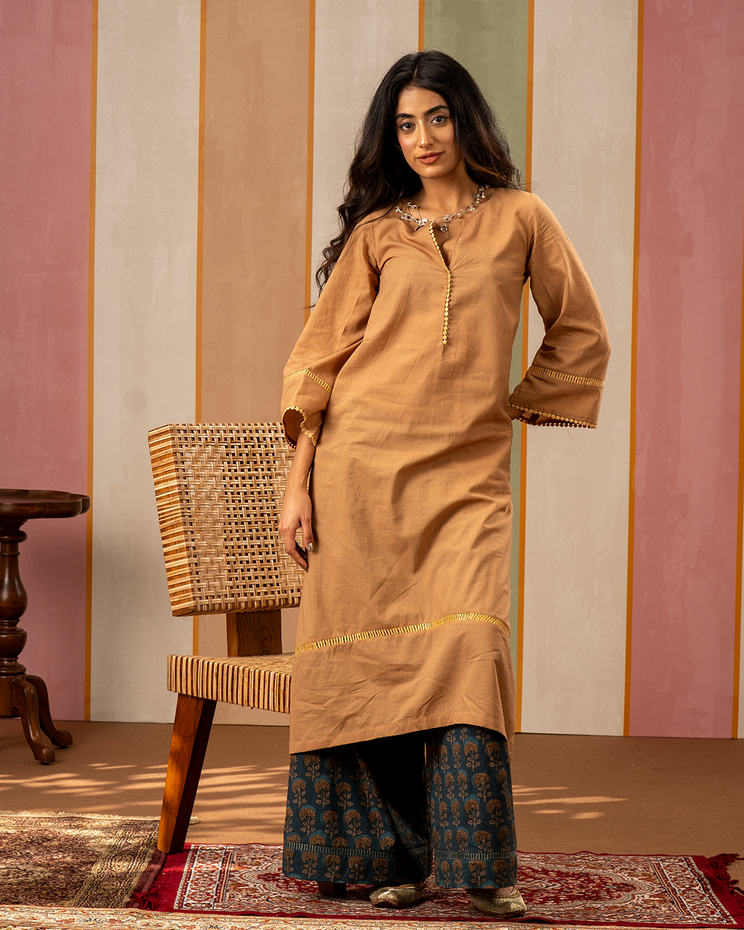 Brown Solid Cotton Kurta - Industale
