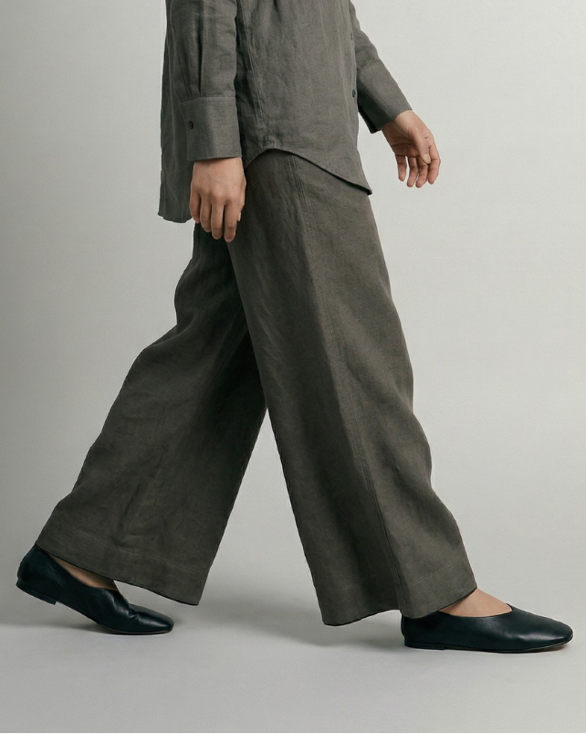 Wide Linen Pants - Smoke Grey