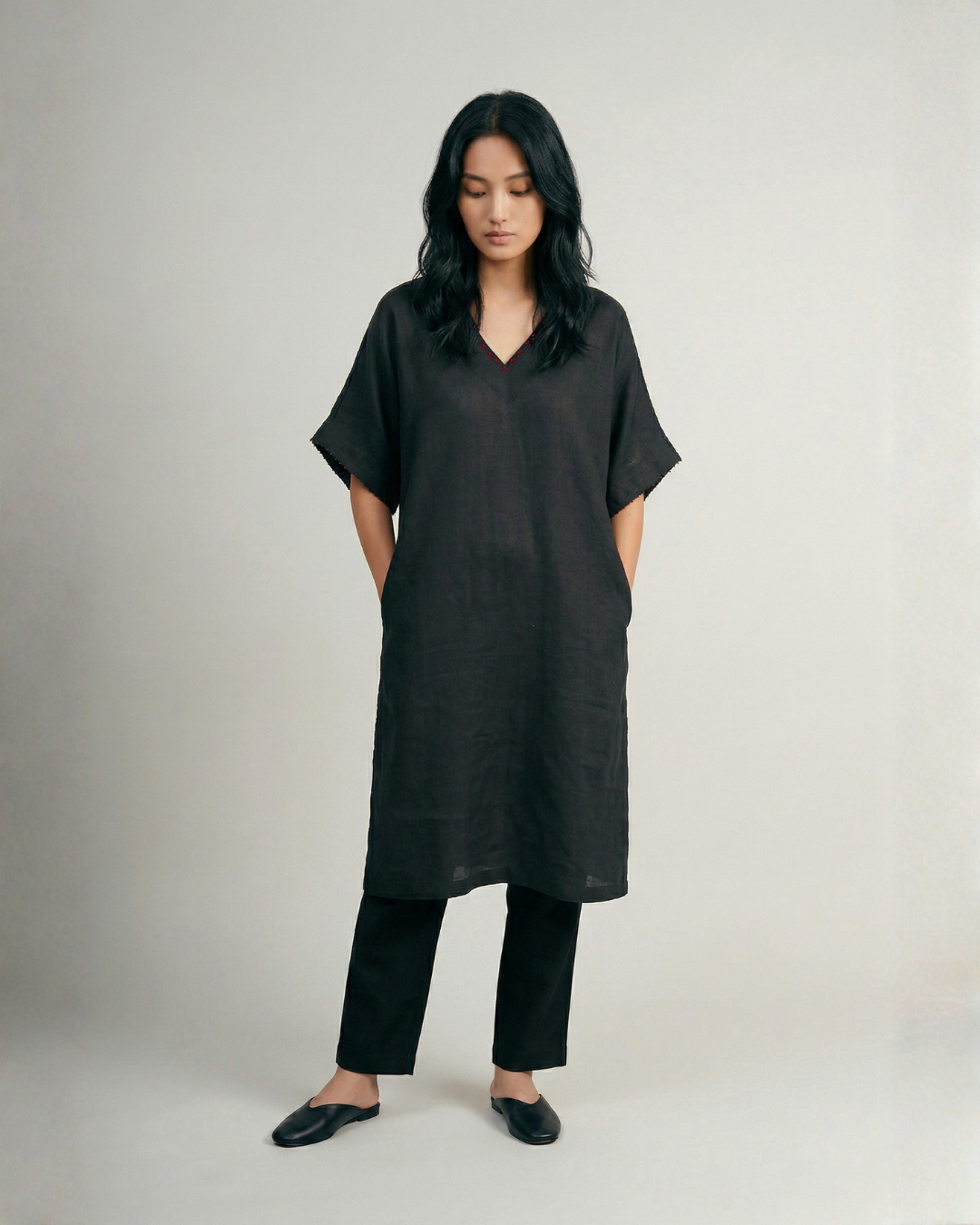 Flora Kaftan Kurta Set - Black