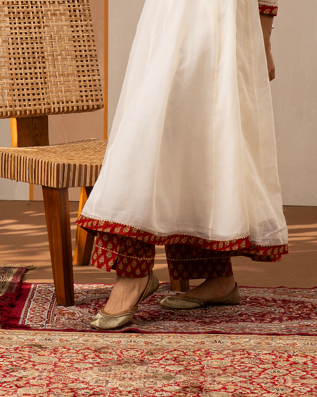 Red Blockprint Cotton Straight Pants - Industale