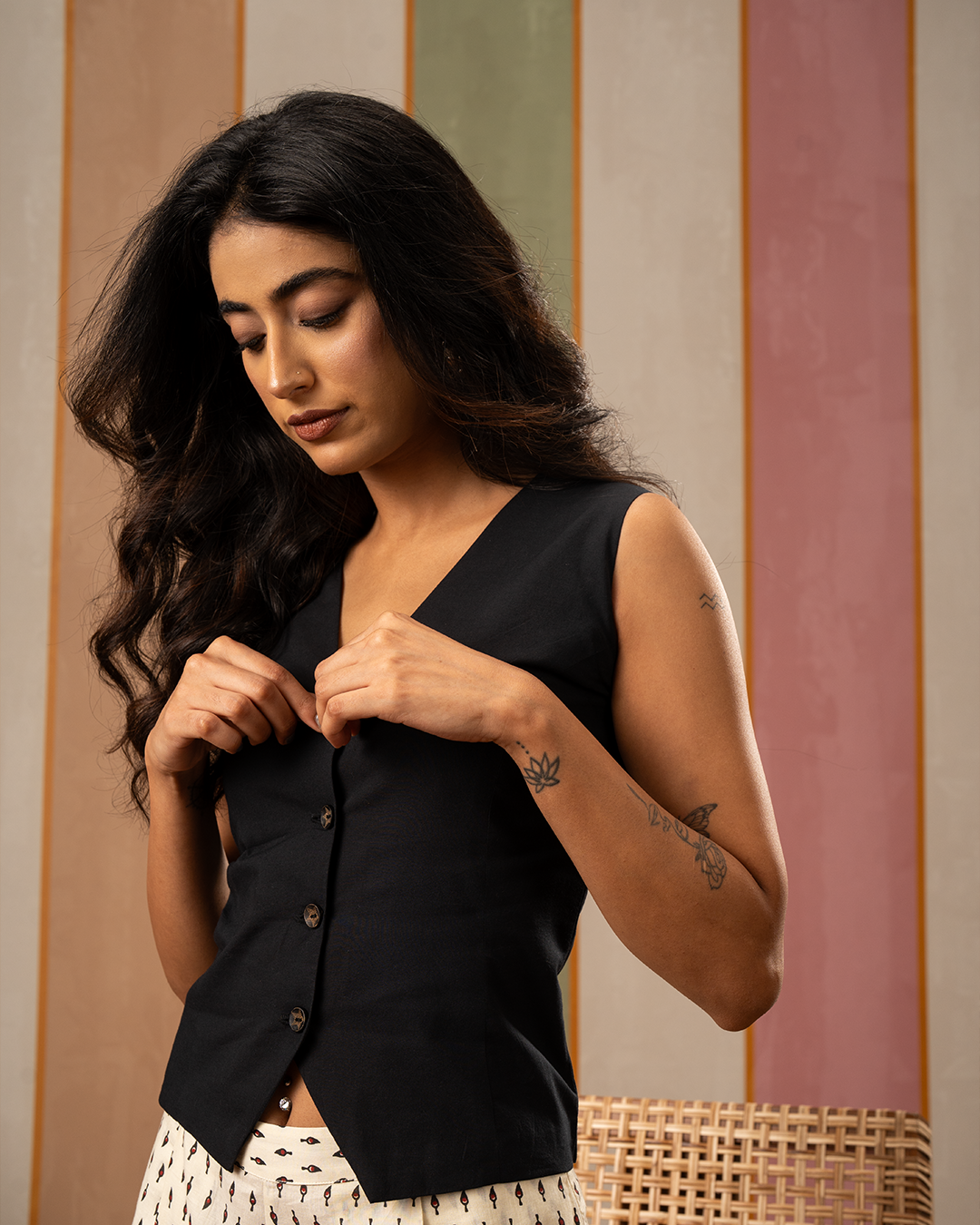 Black Solid Cotton Waistcoat - Industale