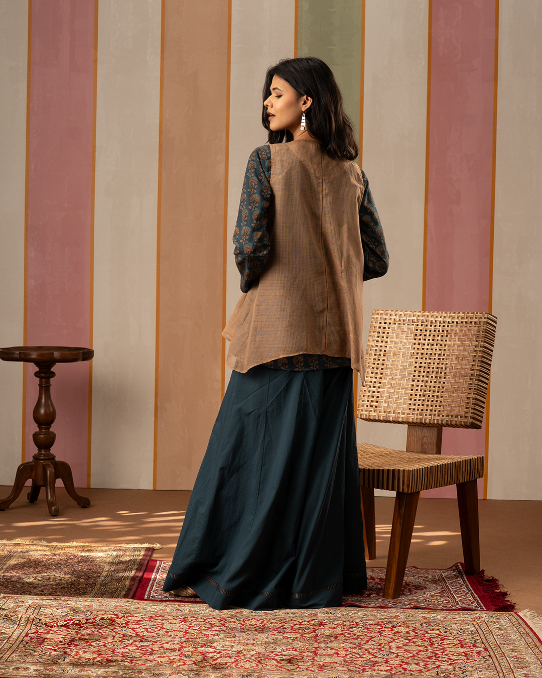 Brown Doria Sleeveless Assymetrical Jacket Shrug - Industale