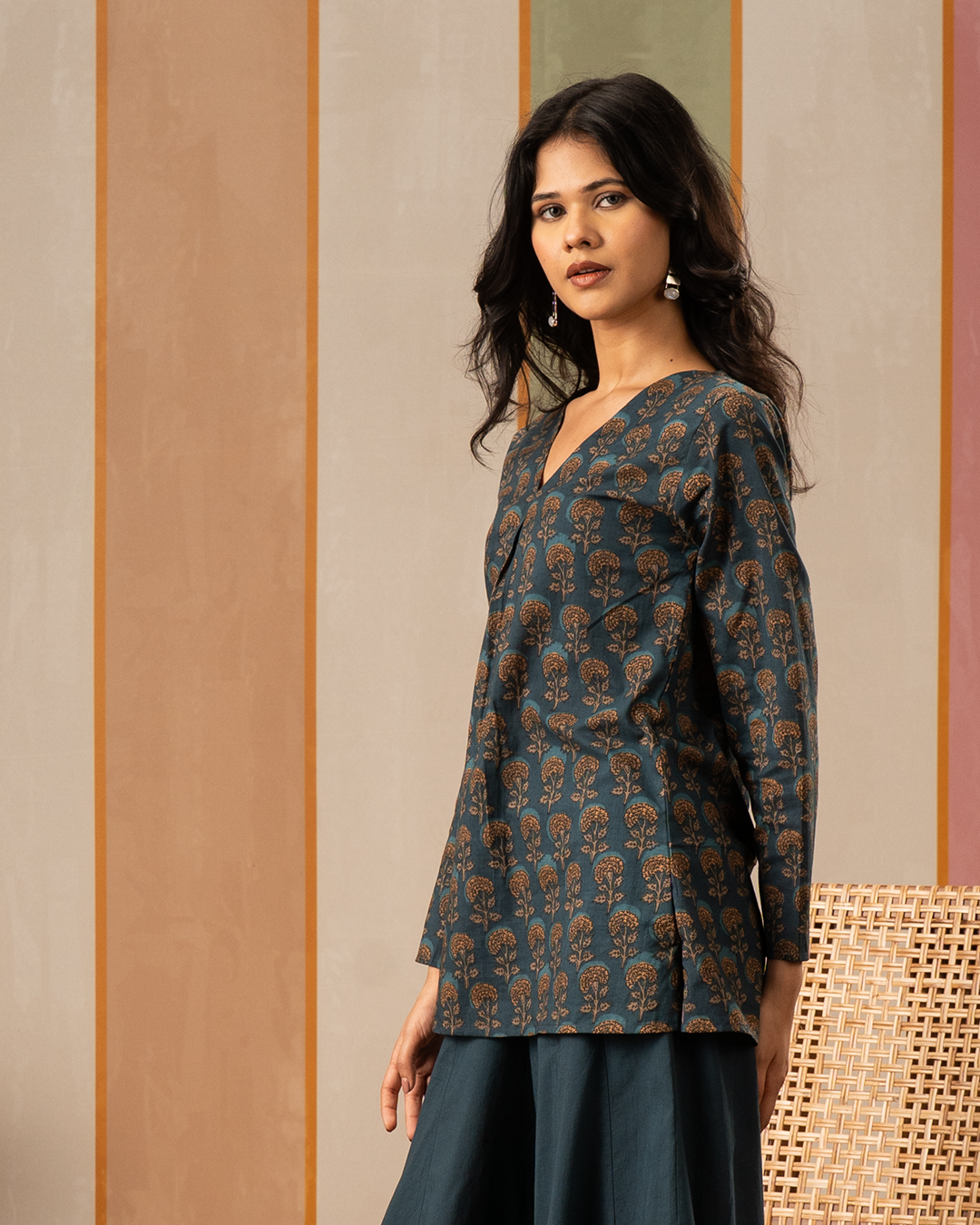 Blue Blockprint Cotton Short Kurti - Industale