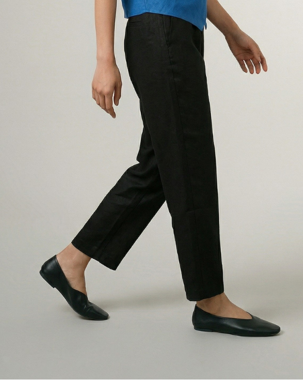 Snug Taper Linen Pants - Black