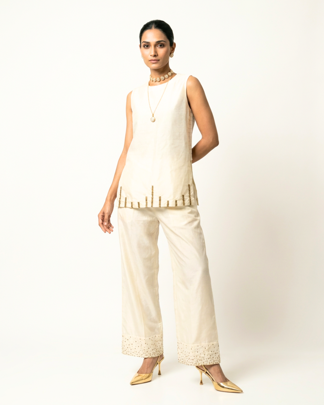 Ujla Chanderi Coord Set - Ivory