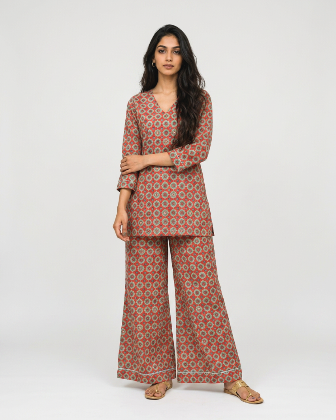 Taal Mul Kurta Set - Crimson Red