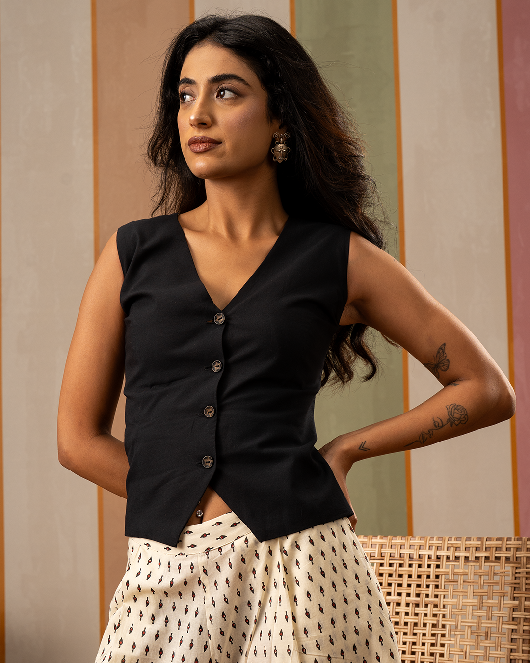 Black Solid Cotton Waistcoat - Industale