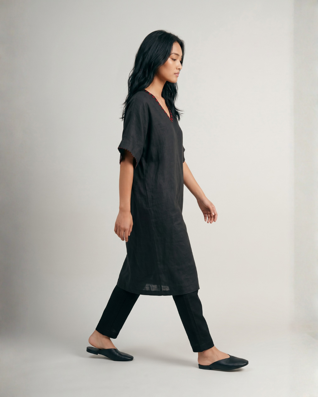 Flora Kaftan Kurta Set - Black