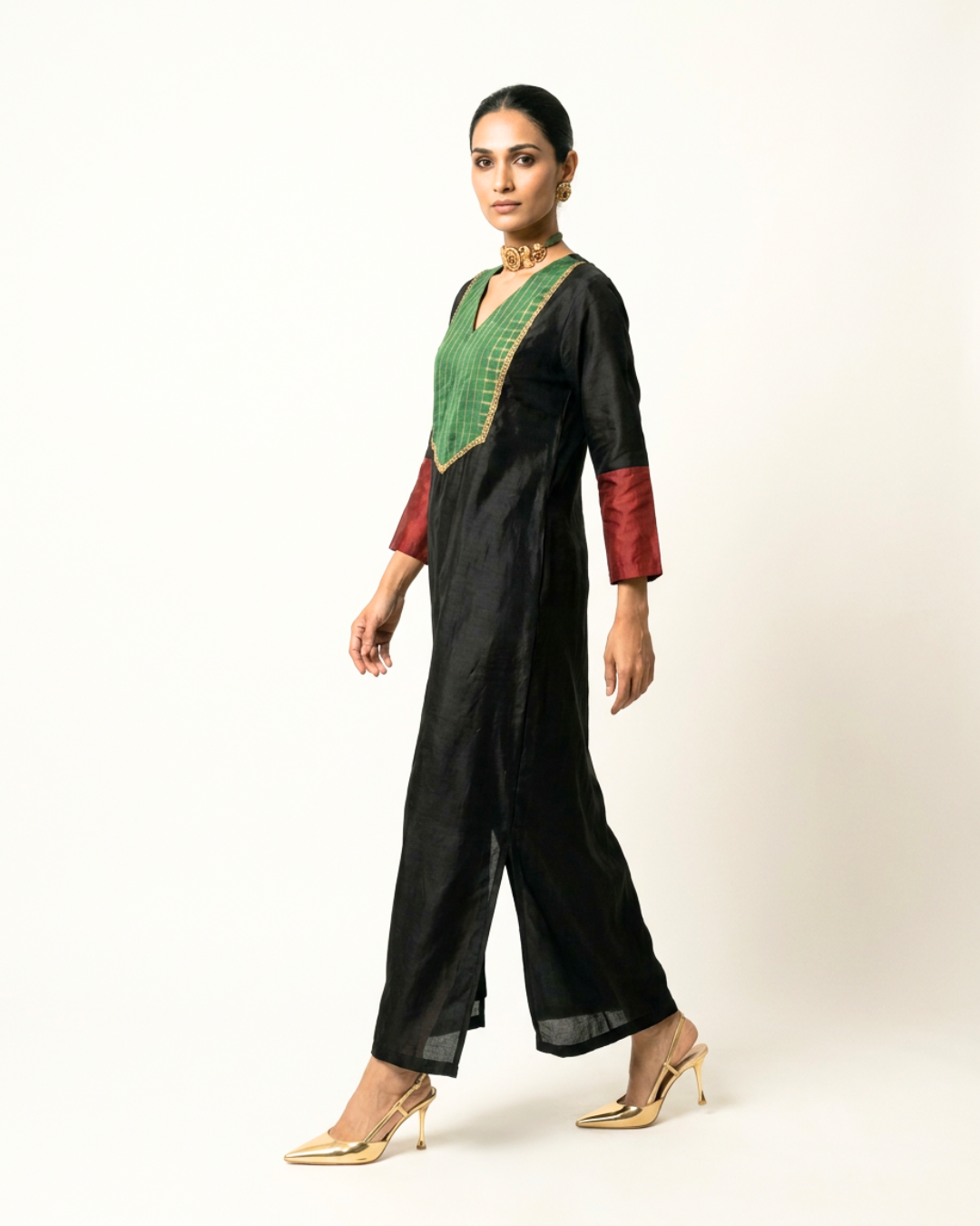 Bela Chanderi Dress - Charcoal